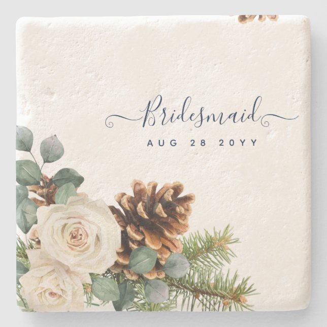 Posavasos De Piedra Boda de Invierno Eucalyptus Greenery Rosas Blancas (Anverso)