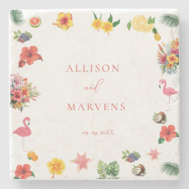 Posavasos De Piedra Boda de la Flaminosa Fun Tropical Colorido