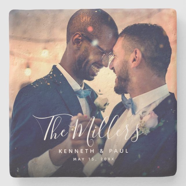 Posavasos De Piedra Boda de la foto de guiones de Newlyweds (Anverso)