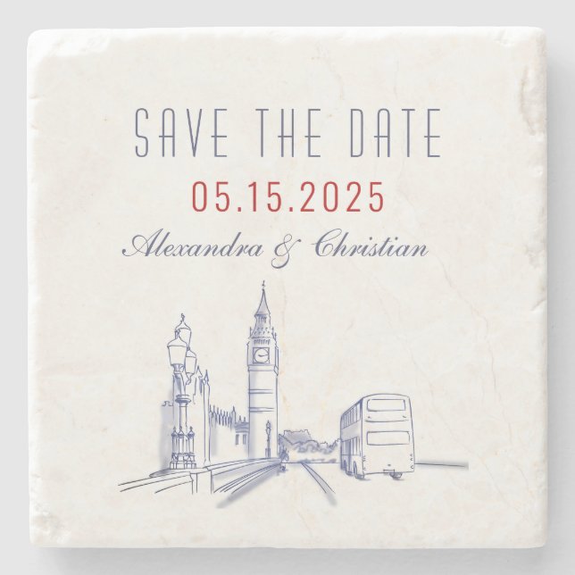Posavasos De Piedra Boda de Londres Salve La Invitación De Fecha (Anverso)