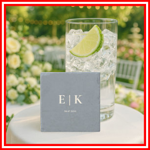 Posavasos De Piedra Boda de monograma azul turbio