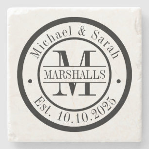 Posavasos De Piedra Boda de monograma personalizado