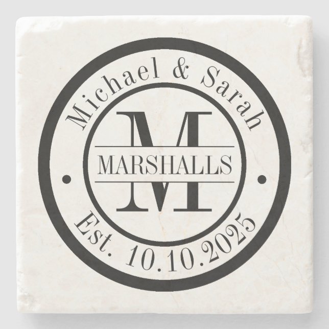 Posavasos De Piedra Boda de monograma personalizado (Anverso)