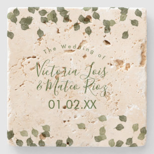 Posavasos De Piedra Boda de otoño de vegetación de hoja de acuarela