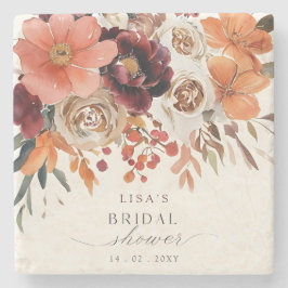 Posavasos De Piedra Boda de Otoño Floral Burgundy Rústica