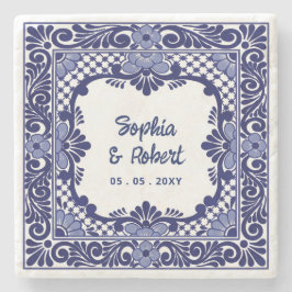 Posavasos De Piedra Boda de Talavera Azul Mexicana
