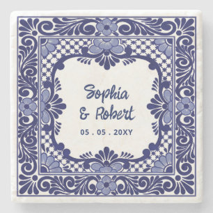 Posavasos De Piedra Boda de Talavera Azul Mexicana