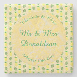 Posavasos De Piedra Boda de verano tropical Piña y hojas de palmera