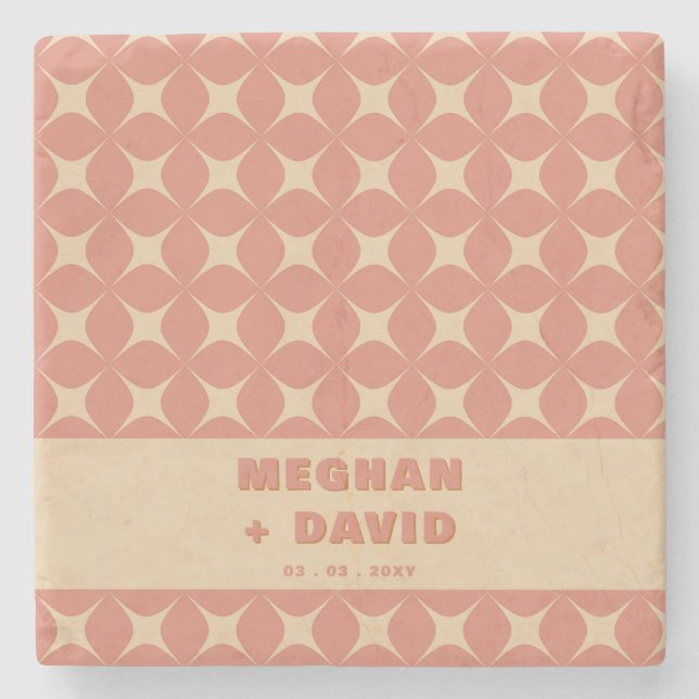 Posavasos De Piedra Boda del patrón de Boho Terracotta de Retro Groovy (Anverso)