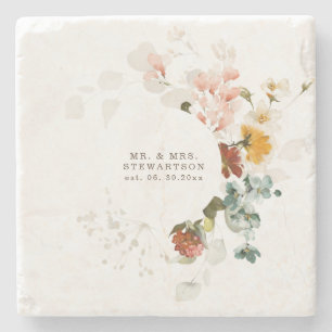 Posavasos De Piedra Boda elegante de jardín de flores silvestres en ac