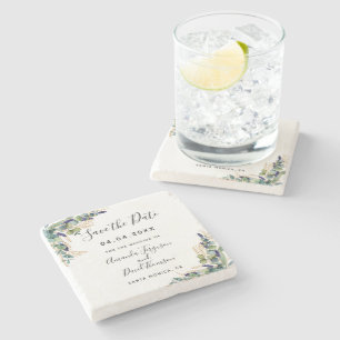 Posavasos De Piedra Boda eucalipto verde Guardar la fecha