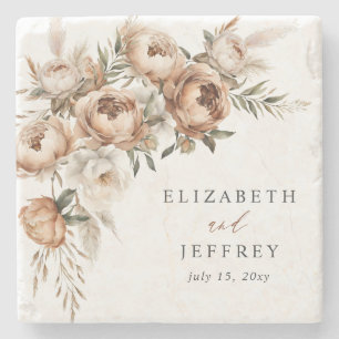 Posavasos De Piedra Boda Floral Bohemio de Otoño con Terracota Rústica