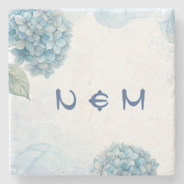 Posavasos De Piedra Boda floral de acuarela de hortensia azul polvorie