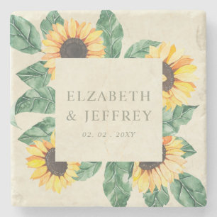 Posavasos De Piedra Boda floral de jardín de girasoles elegantes