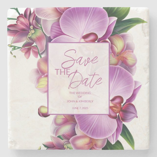 Posavasos De Piedra Boda floral Guardar la fecha (Anverso)