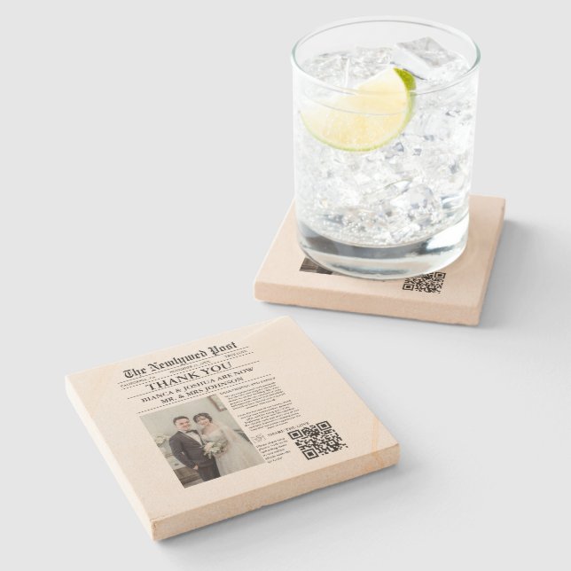 Posavasos De Piedra Boda fotográfico único de periódico gracias (Lateral)