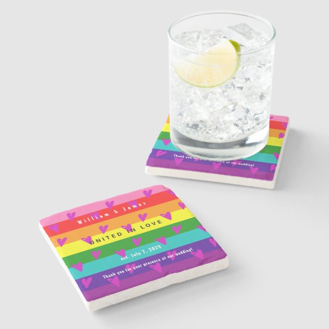 Posavasos De Piedra Boda LGBTQ gay gracias (Lateral)