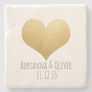 Posavasos De Piedra Boda moderno Faux Gold Cute Heart