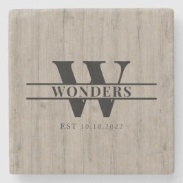 Posavasos De Piedra Boda Monograma Realista Grano de Madera Flotante G