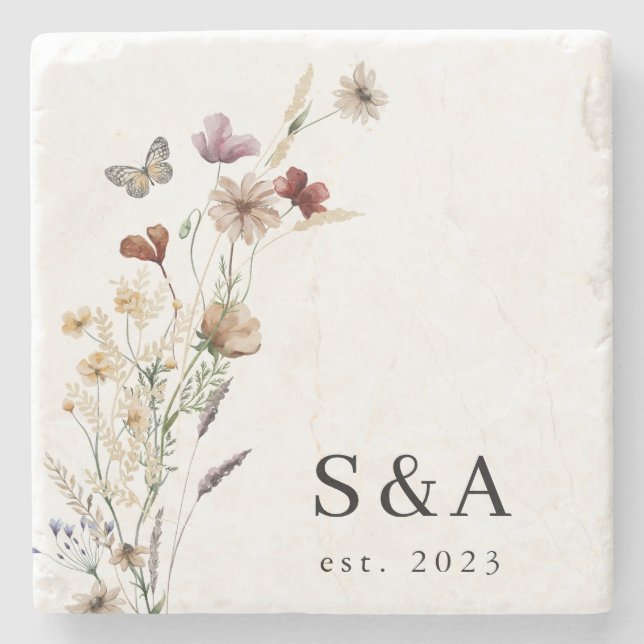 Posavasos De Piedra Boda Monogramed Coaster (Anverso)