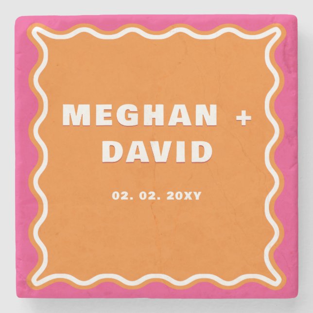 Posavasos De Piedra Boda Naranja rosa de curva ondulada de acequia ret (Anverso)