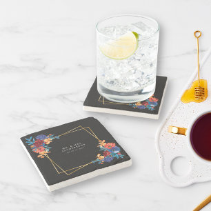 Posavasos De Piedra Boda negro de la flor de la Fiesta mexicana modern