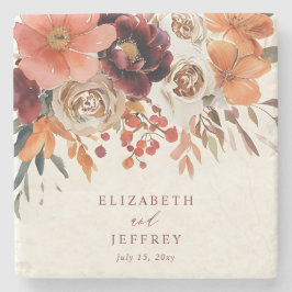 Posavasos De Piedra Boda Otoñal Floral Naranja Borgoña