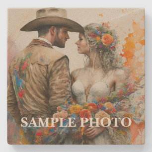 Posavasos De Piedra Boda personalizada de pareja country western rústi