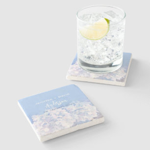 Posavasos De Piedra Boda Personalizado de Hidrangeas Románticas