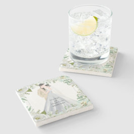 Posavasos De Piedra Boda Romántica con Acuarela