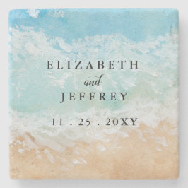 Posavasos De Piedra Boda Rustic Watercolor Summer Sea Beach