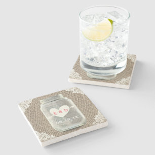 Posavasos De Piedra Boda Rústico Lace & Burlap Mason Jar