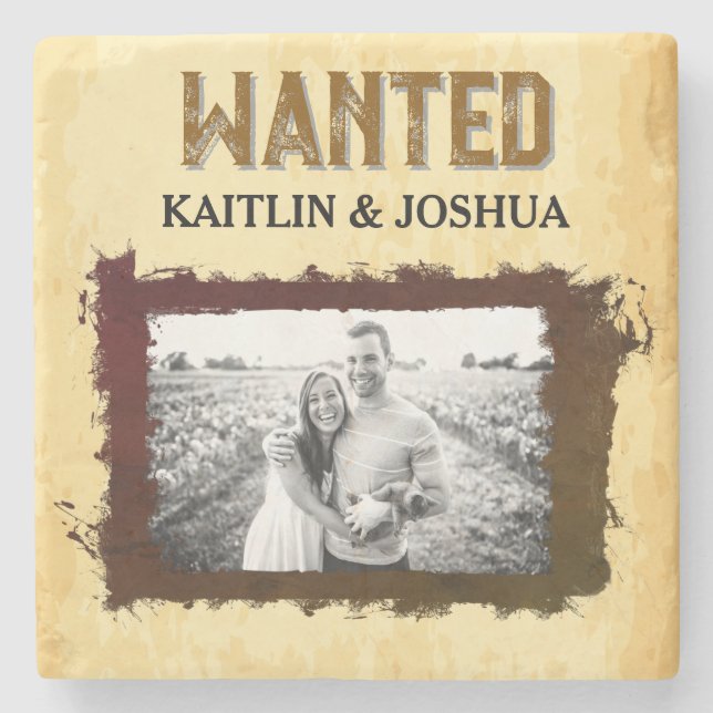 Posavasos De Piedra Boda Rústico Occidental 🤠 WANTED Photo (Anverso)
