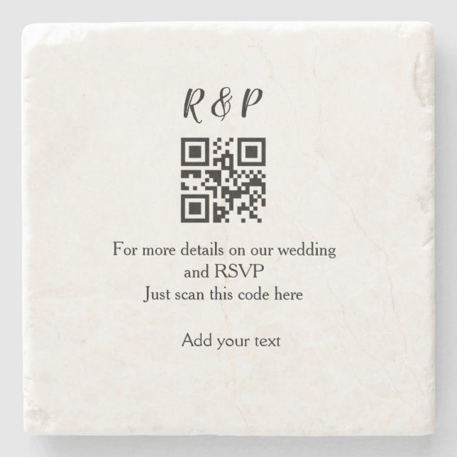 Posavasos De Piedra Boda sitio web rsvp q r código añadir nombre de te (Anverso)