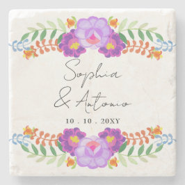 Posavasos De Piedra Boda Vibrante Fiesta Floral Mexicana
