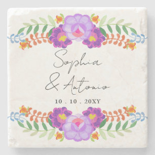 Posavasos De Piedra Boda Vibrante Fiesta Floral Mexicana