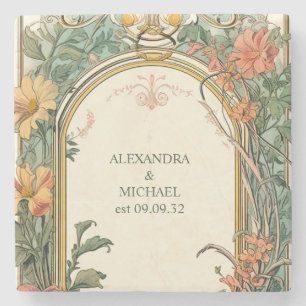 Posavasos De Piedra Boda Vintage Floral Art Nouveau