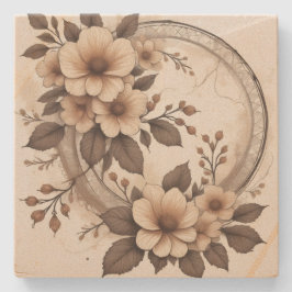 Posavasos De Piedra Boda Vintage Sepia Floral Elegante Encaje Rústico