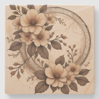 Posavasos De Piedra Boda Vintage Sepia Floral Elegante Encaje Rústico