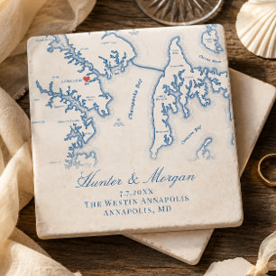 Posavasos De Piedra Boda Westin Annapolis Annapolis MD Mapa Recuerdo