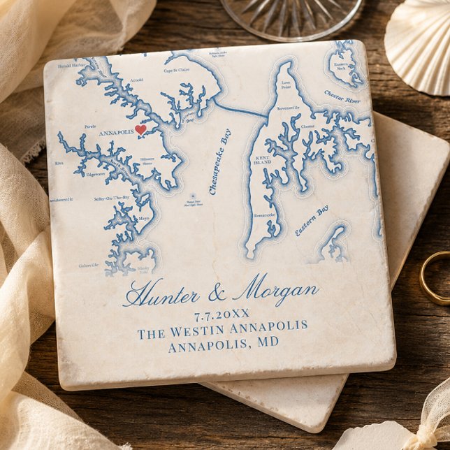 Posavasos De Piedra Boda Westin Annapolis Annapolis MD Mapa Recuerdo (Westin Annapolis Wedding Favor Stone Coaster with Chesapeake Bay Map by Coastal Map Designs)
