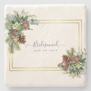 Posavasos De Piedra Bodas de Bayas Rojas de Invierno