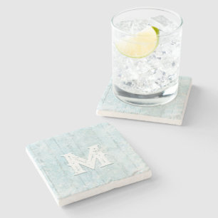 Posavasos De Piedra Boho Beach Wood Rustic Monograma Costero Moderno