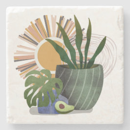 Posavasos De Piedra Boho Botanical Neutral Mid Century Stone Coaster