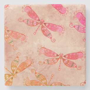 Posavasos De Piedra Boho Dragonflies en rosa