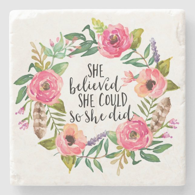 Posavasos De Piedra Boho floral Creía que podía citar (Anverso)