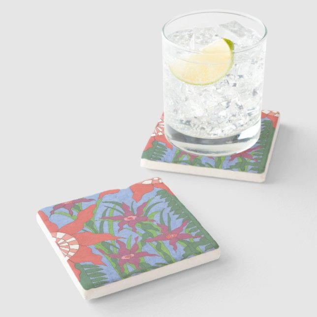 Posavasos De Piedra Boho Garden Blues Art (Lateral)