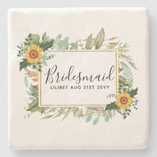 Posavasos De Piedra Boho Sunflower Sage Greenery Boda