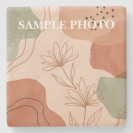 Posavasos De Piedra Boho Terracota Floral Abstracta Foto Personalizada