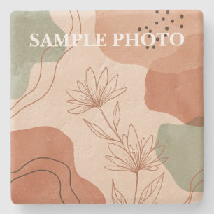 Posavasos De Piedra Boho Terracota Floral Abstracta Foto Personalizada